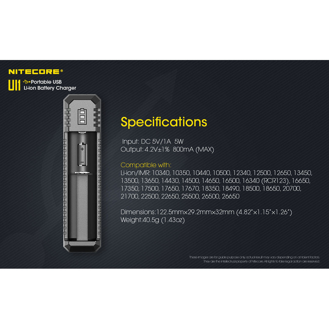 Nitecore UI1 USB Charger, for 18650, 21700, 18350, 20700 etc Batteries