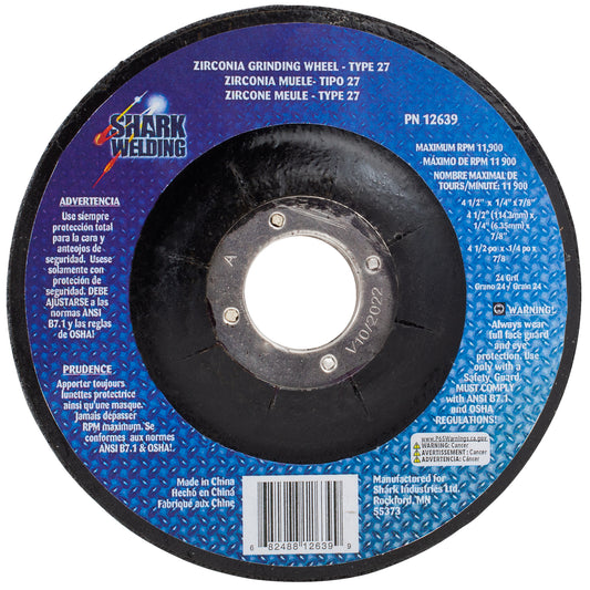 Shark Industries - Depressed Center Type 27 Zirconia Grinding Wheels for Stainless Steel – Hubless. 4.5″ x 1/4″ x 7/8″ – 24 Grit