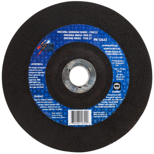 Shark Industries - 5PK - Grinding Wheels Type 27 – Zirconia 7″ x 1/4″ x 7/8 – 24 Grit