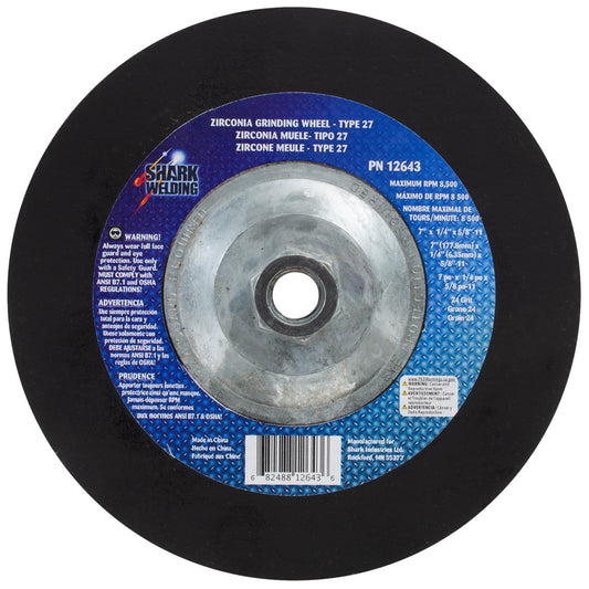 Shark Industries - Grinding Wheels Type 27- Zirconia 7″x 1/4″ x 5/8-11 – 24 Grit