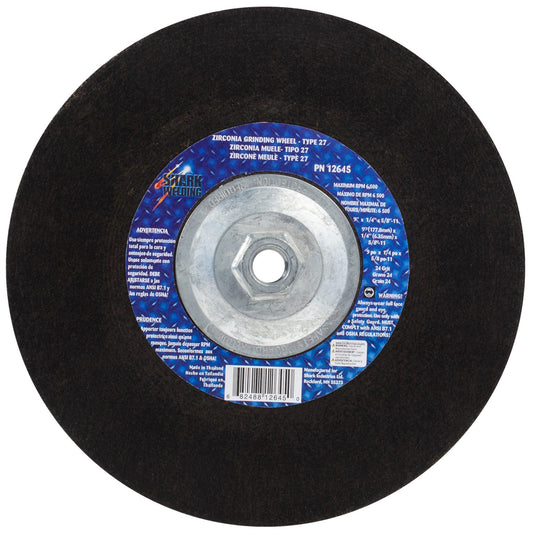Shark Industries - Grinding Wheels Type 27 – Zirconia 9″x 1/4″ x 5/8-11NC – 24 Grit