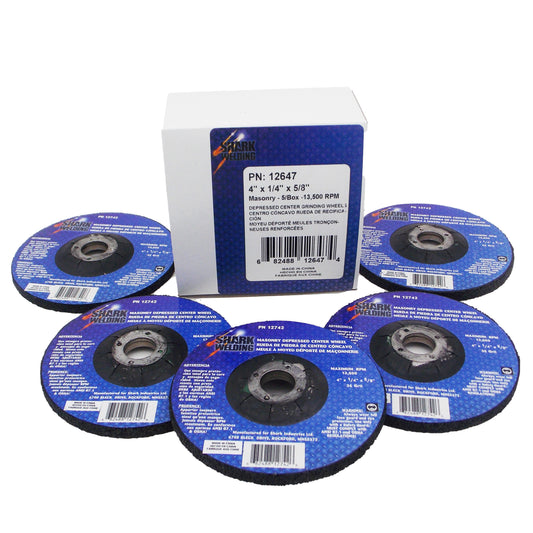 Shark Industries - 5 PK Masonry Depressed Center Grinding Wheel – 4″x1/4″x5/8″, A24R Grit