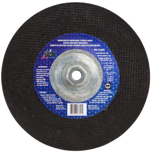 Shark Industries - 9″ Type 27 Aluminum Oxide Grinding Wheel – 1/8″ x 5/8″-11, 24 Grit