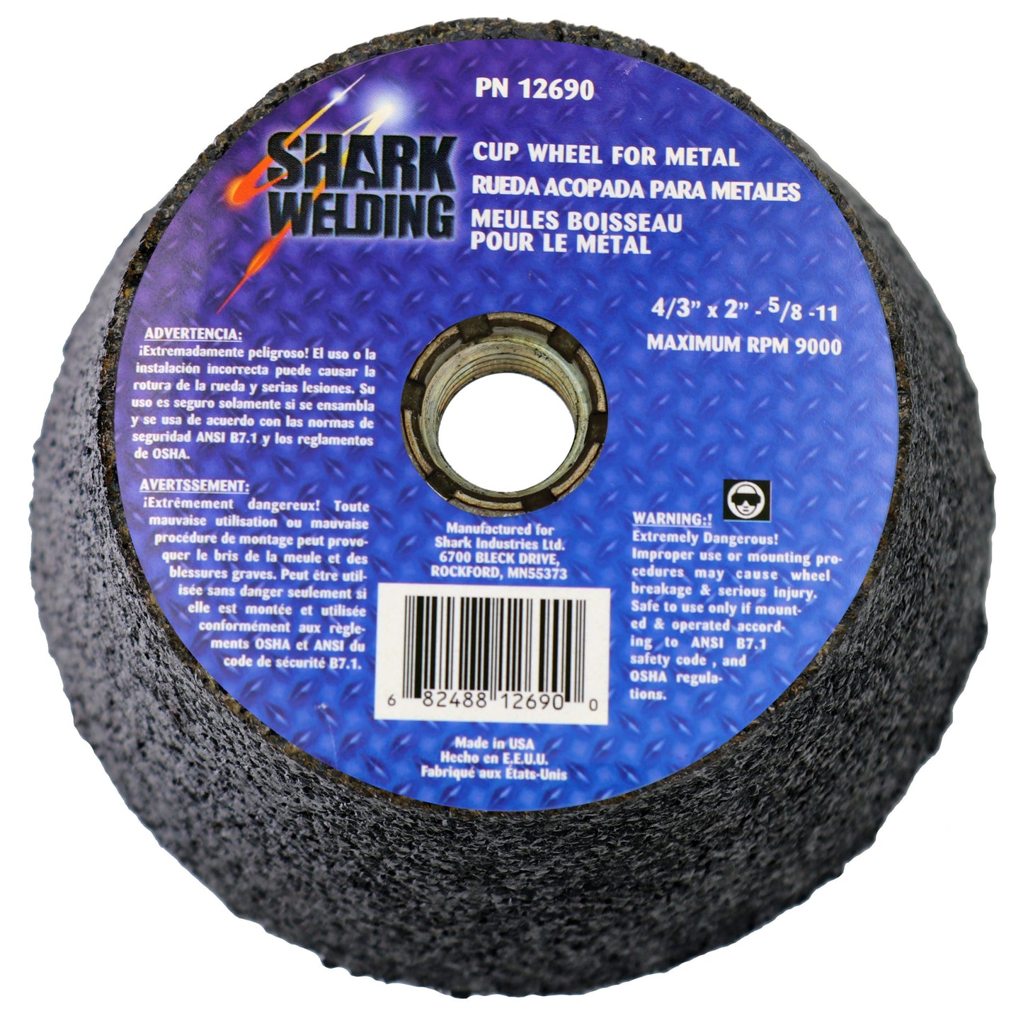 Shark Industries - Type 11 Coarse Cup Style Grinding Wheels – 4/3″, 5/3″, and 6/4″ Diameters x 2″ Height x 5/8-11 NC Arbor