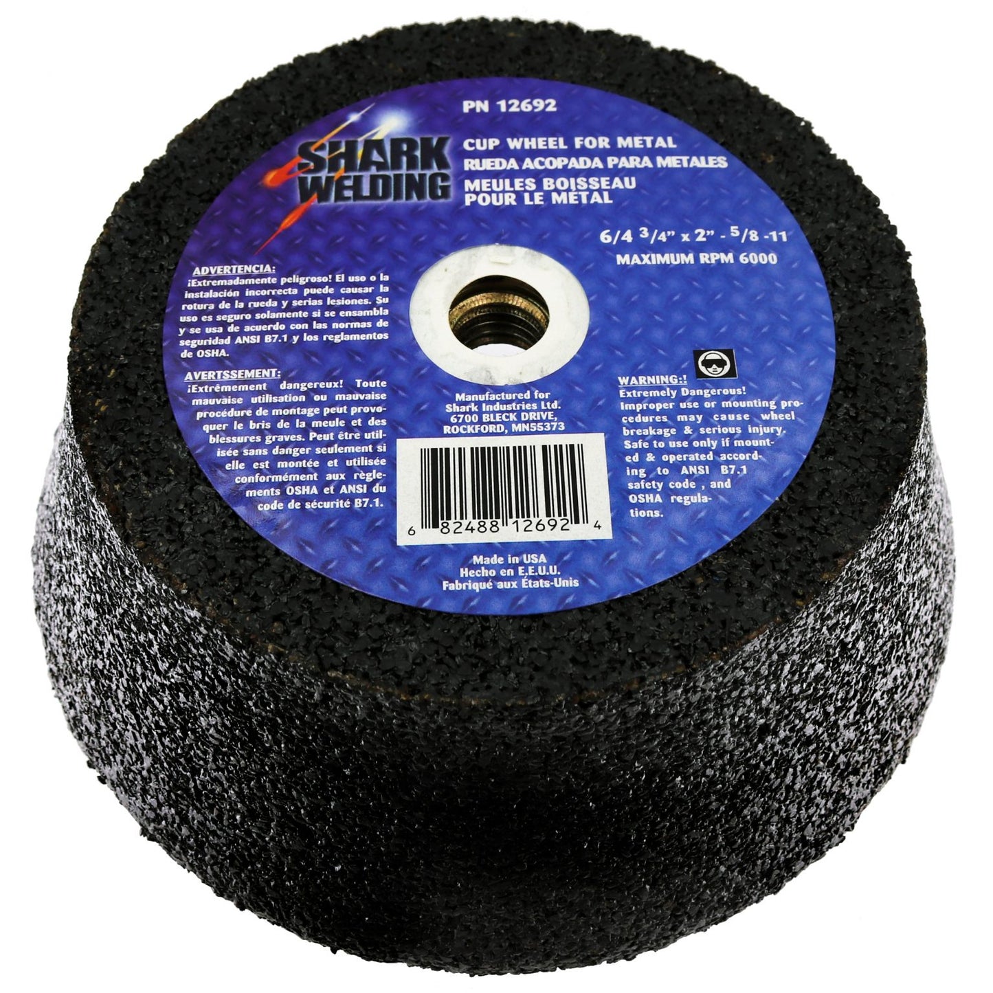 Shark Industries - Type 11 Coarse Cup Style Grinding Wheels – 4/3″, 5/3″, and 6/4″ Diameters x 2″ Height x 5/8-11 NC Arbor