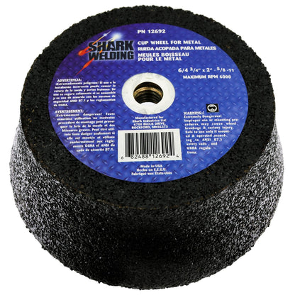 Shark Industries - Type 11 Coarse Cup Style Grinding Wheels – 4/3″, 5/3″, and 6/4″ Diameters x 2″ Height x 5/8-11 NC Arbor