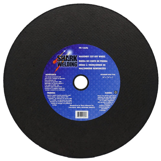 Shark Industries - Cut-Off Wheel – Silicon Carbide – Double/Masonry Reinforced – 12″ x 1/8″ x 1″ – 36 Grit