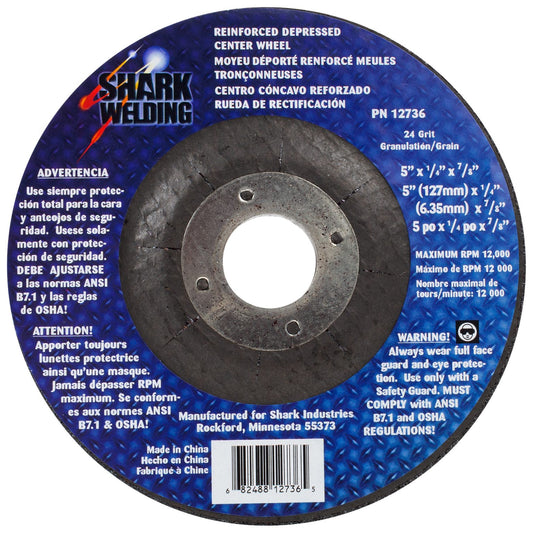 Shark Industries - 5″ Type 27 Aluminum Oxide Grinding Wheels Depressed Center – No Hub – 24 Grit – 5″ x 1/4″ x 7/8″