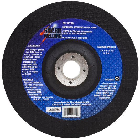 Shark Industries - 7″ Type 27 Aluminum Oxide Grinding Wheels Depressed Center – Hubless, 24 Grit. 7″ x 1/4″ x 7/8″