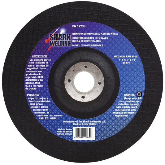 Shark Industries - 10 PK 9″ Type 27 Aluminum Oxide Grinding Wheel – 1/4″ x 7/8, 24 Grit