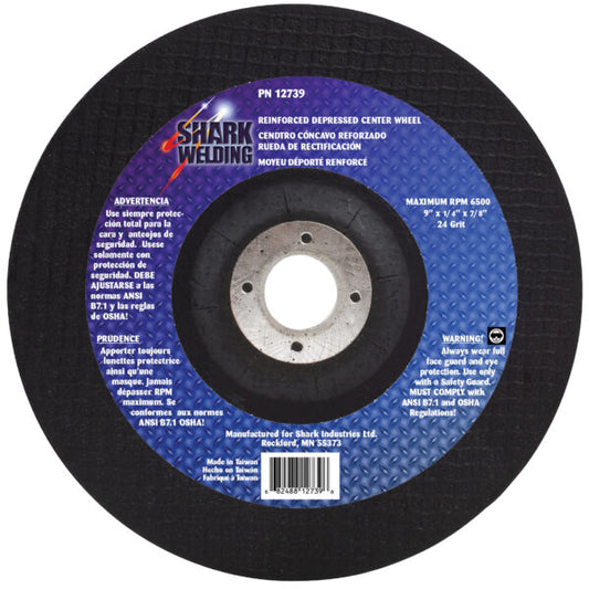 Shark Industries - 9″ Type 27 Aluminum Oxide Grinding Wheel – 1/4″ x 7/8, 24 Grit