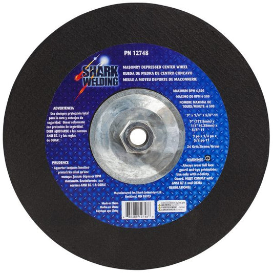 Shark Industries - Depressed Center Type 27 Grinding Wheels for use on Masonry 9″x 1/4″ x 5/8-11
