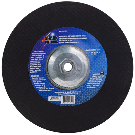 Shark Industries - 9″ Type 27 Aluminum Oxide Grinding Wheel – 1/4″ x 5/8″-11, 24 Grit