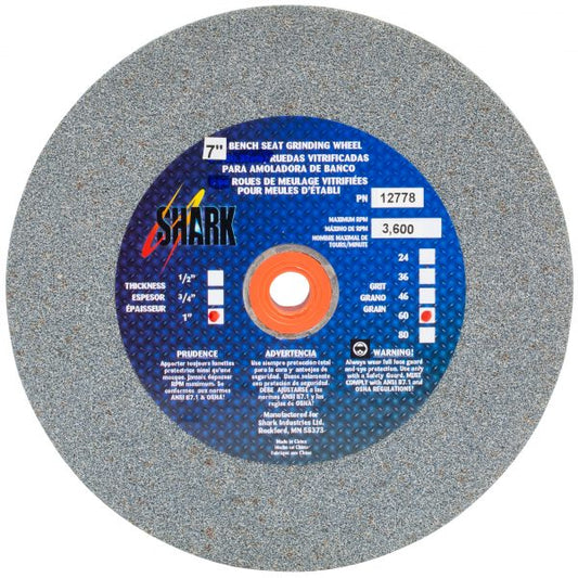 Shark Industries - Bench Seat Grinding Wheel – Size 7″x 1″ Thick x 1″ Arbor – 36 Grit, 60 Grit, 80 Grit – Aluminum Oxide