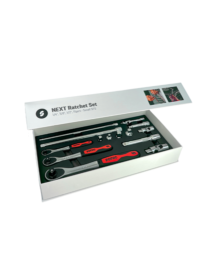 Sonic Tools - NEXT Ratchet and Extension Set, 1/4", 3/8", 1/2", 15-PC - Small SFS