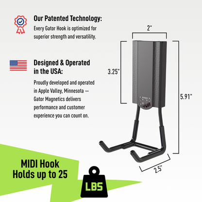 Gator Magnetics - 2.5" MIDI Open Magnetic Hook - Holds up to 25 lbs