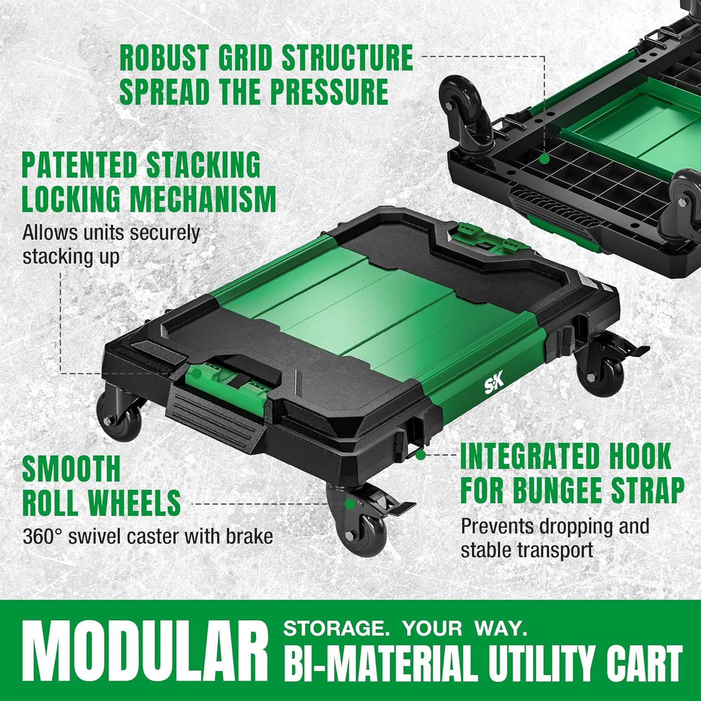 SK Tools USA - Multi-Purpose Utility Cart for use with Modular Stacking Storage Units