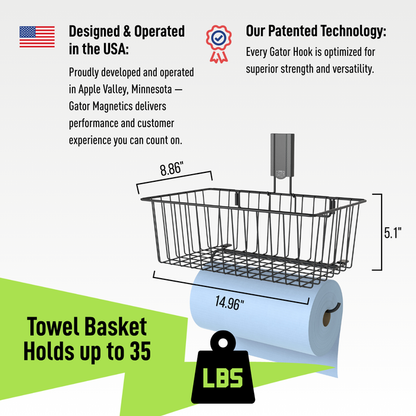 Gator Magnetics - Utility Magnetic Basket with Towel Bar - Holds up to 35 lbs
