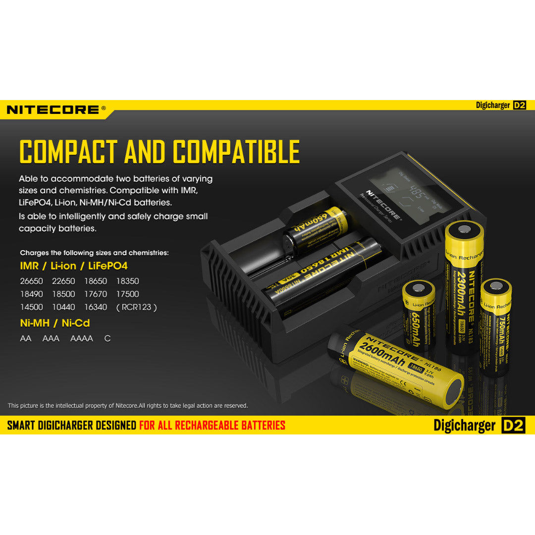 Nitecore D2 Digicharger Universal Charger 18650 RCR123A 17650 17670 14500 AA AAA