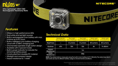Nitecore U05 v2 USB-C Rechargeable Red White Safety Light