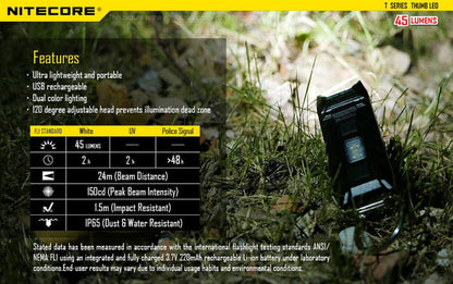 Nitecore Thumb Leo 45 Lumen Clip on Rechargeable Flashlight, UV & Red and Blue