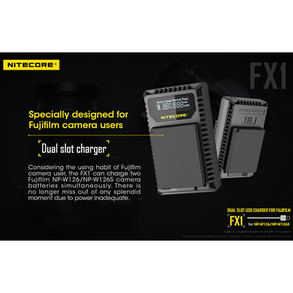 Nitecore FX1 Digital USB Travel Battery Charger for Fujifilm NP-W126 and NP-W126S Batteries