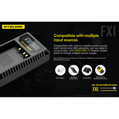 Nitecore FX1 Digital USB Travel Battery Charger for Fujifilm NP-W126 and NP-W126S Batteries