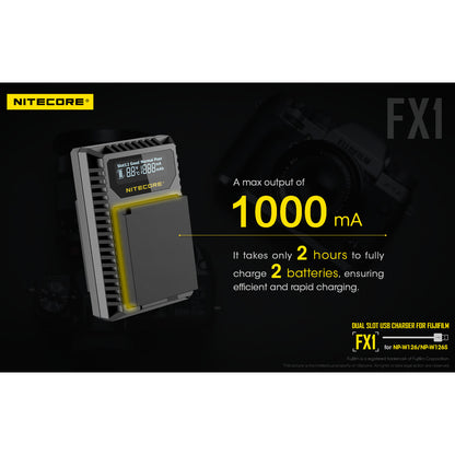 Nitecore FX1 Digital USB Travel Battery Charger for Fujifilm NP-W126 and NP-W126S Batteries