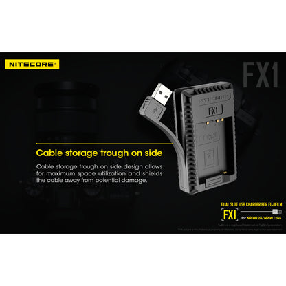 Nitecore FX1 Digital USB Travel Battery Charger for Fujifilm NP-W126 and NP-W126S Batteries
