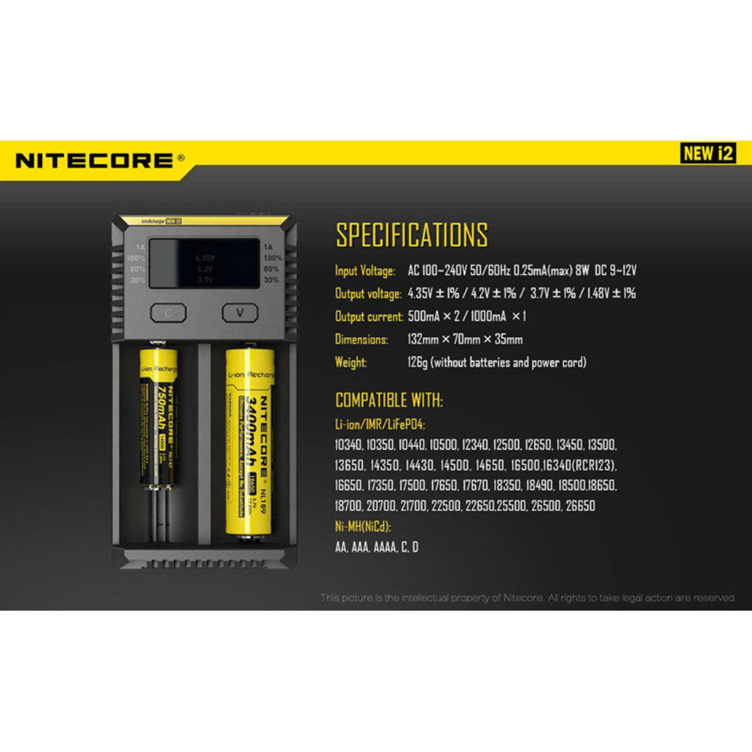 Nitecore i2 Intellicharger Two-Channel Charger - for 18650 etc