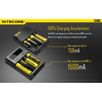Nitecore New i4 4 Channel Universal Charger, for 18650, 16340 etc