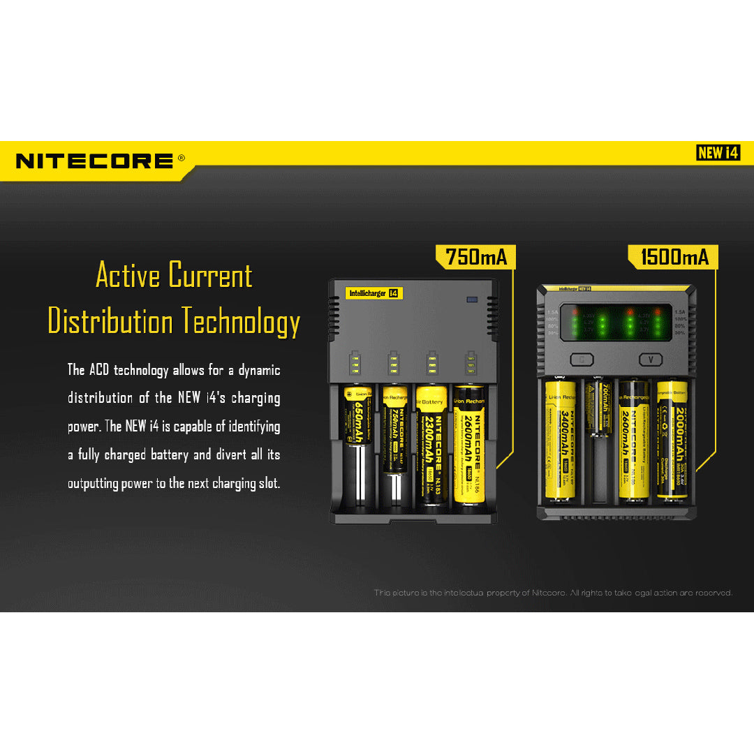 Nitecore New i4 4 Channel Universal Charger, for 18650, 16340 etc