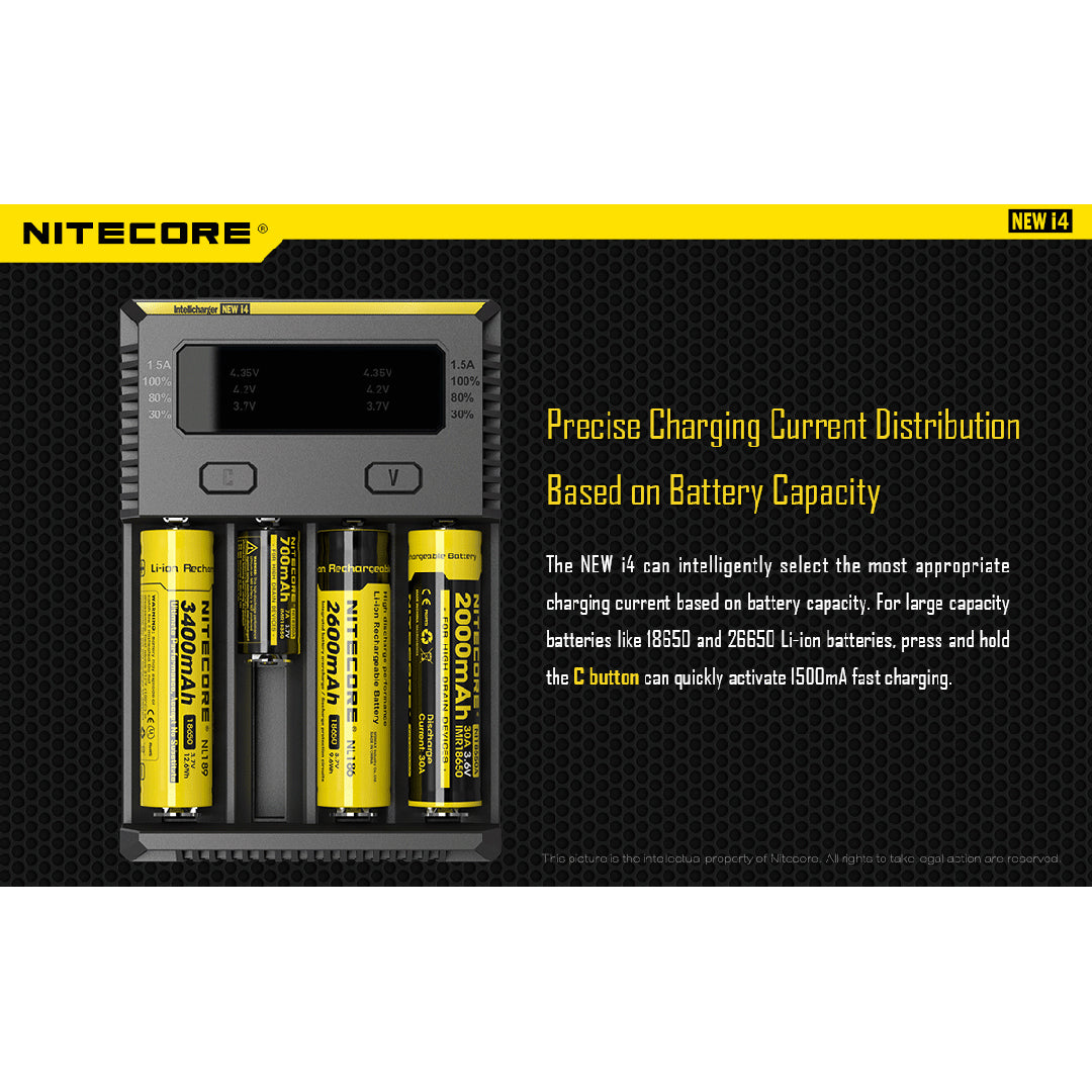 Nitecore New i4 4 Channel Universal Charger, for 18650, 16340 etc