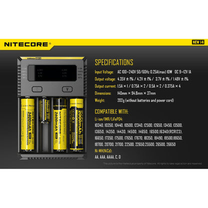 Nitecore New i4 4 Channel Universal Charger, for 18650, 16340 etc