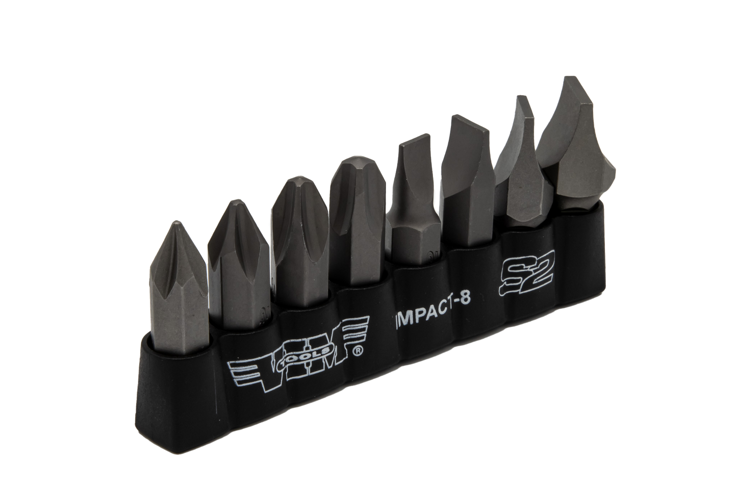 VIM Tools - Impact Quality S2 Bit Set, 8 pc Bits 5/16″ Hex bodies, 1.25″L, P1-P4 Phillips & Flat Tip