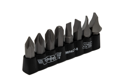 VIM Tools - Impact Quality S2 Bit Set, 8 pc Bits 5/16″ Hex bodies, 1.25″L, P1-P4 Phillips & Flat Tip