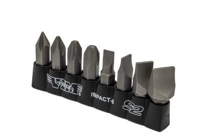 VIM Tools - Impact Quality S2 Bit Set, 8 pc Bits 5/16″ Hex bodies, 1.25″L, P1-P4 Phillips & Flat Tip