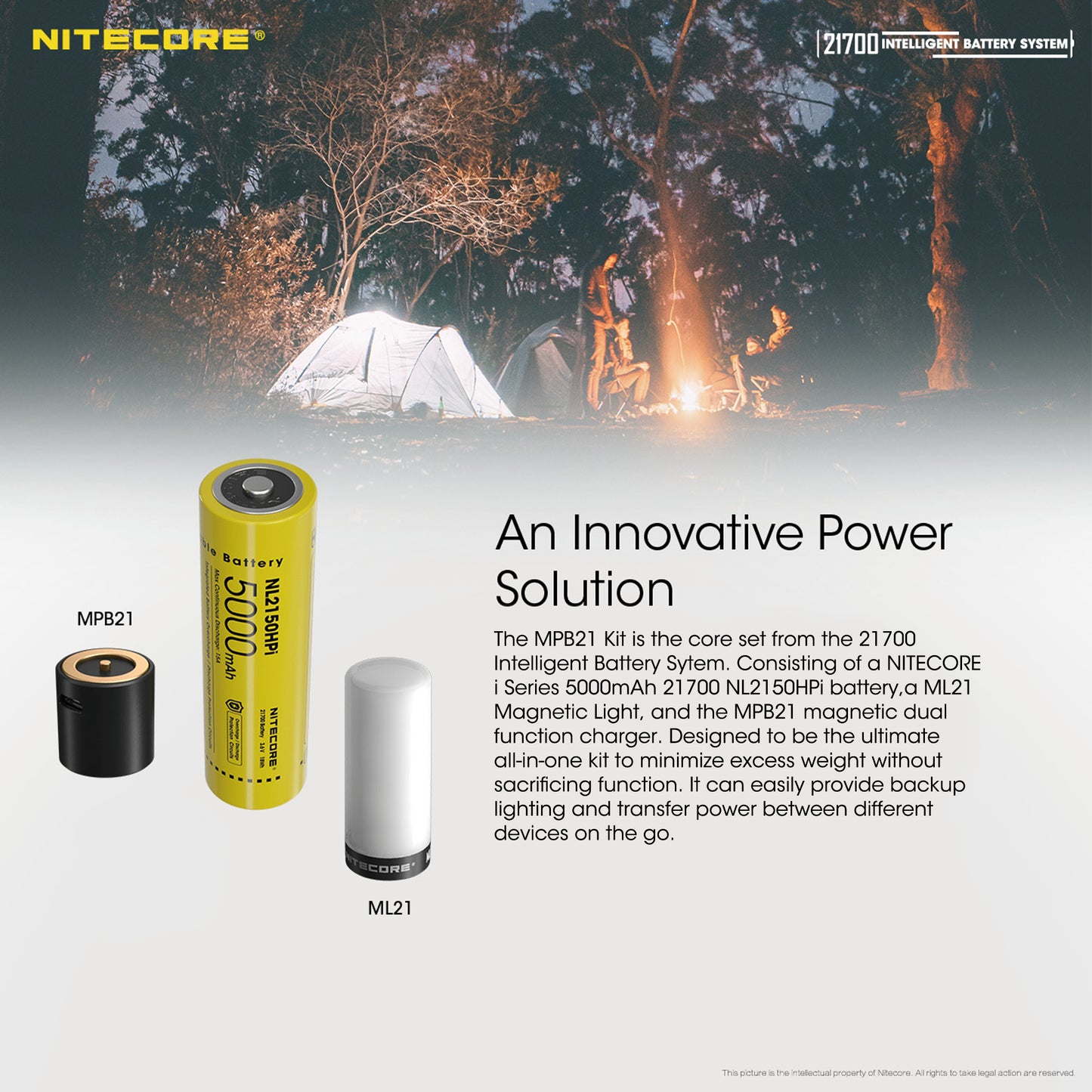 Nitecore Intelligent 21700 Battery System - MPB21 Kit: Lantern, Dual Function Battery Charger