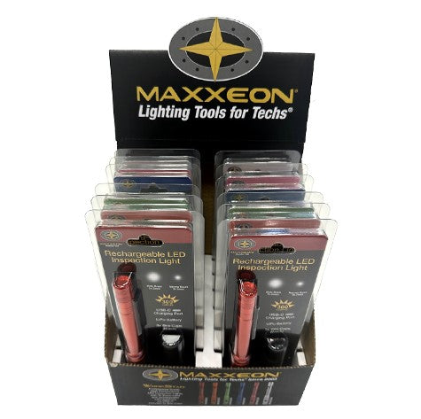 Maxxeon - WorkStar Mixed Display 12-Pack - Rechargeable Penlights USB-C