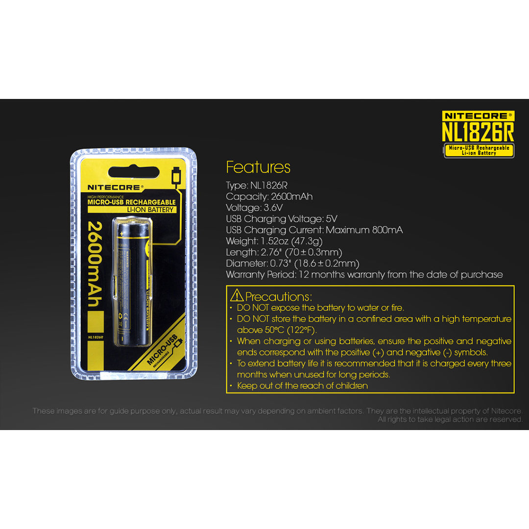 Nitecore NL1826R 2600mAh USB-C Rechargeable 18650 Battery