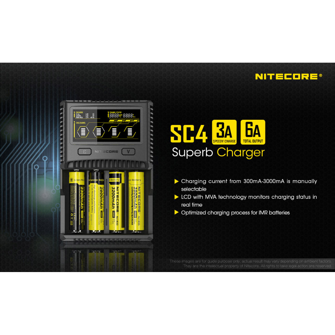 Nitecore SC4 4-Slot Fast Universal Charger for 18650 17650 17670, RCR123A 16340 14500 AA AAA C D