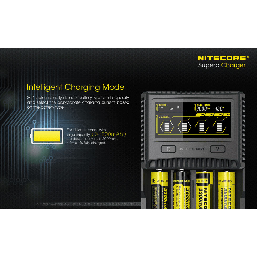 Nitecore SC4 4-Slot Fast Universal Charger for 18650 17650 17670, RCR123A 16340 14500 AA AAA C D
