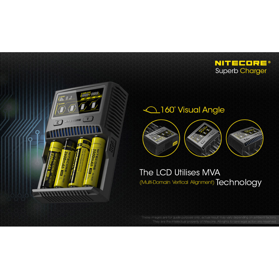 Nitecore SC4 4-Slot Fast Universal Charger for 18650 17650 17670, RCR123A 16340 14500 AA AAA C D