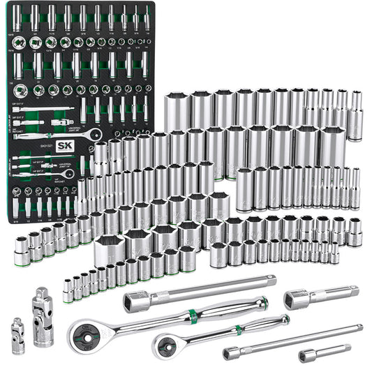 SK Tools USA - 1/4" & 3/8" Drive, 105 Piece, 6 Point, Shallow & Deep, SAE & Metric Chrome Socket Set