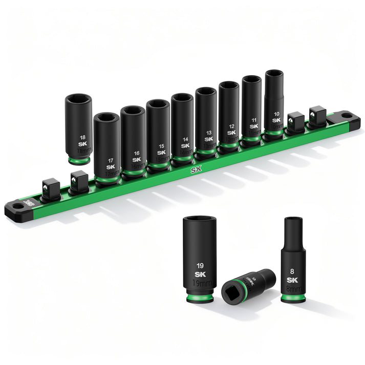 SK Tools USA - 3/8" Drive, 12 Piece, 6 Point, Metric Deep Impact Socket Set, #SK01351