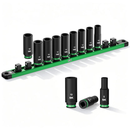 SK Tools USA - 3/8" Drive, 12 Piece, 6 Point, Metric Deep Impact Socket Set, #SK01351