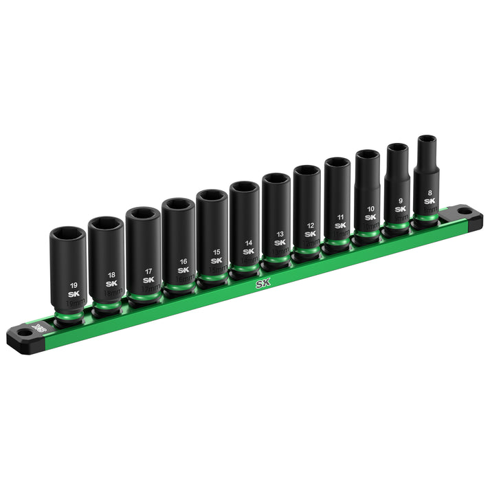 SK Tools USA - 3/8" Drive, 12 Piece, 6 Point, Metric Deep Impact Socket Set, #SK01351
