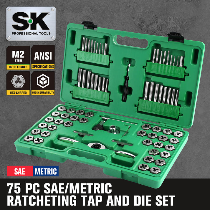 SK Tools USA - 75 Piece Ratcheting Tap and Die Set, #SK01520
