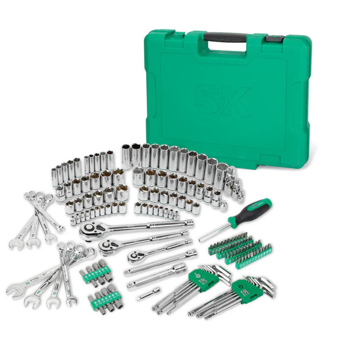 SK Tools USA - 1/4", 3/8" & 1/2" Drive, 163 Piece, 6 Point, Shallow & Deep, SAE & Metric Mechanics Tool Set, #SK01539