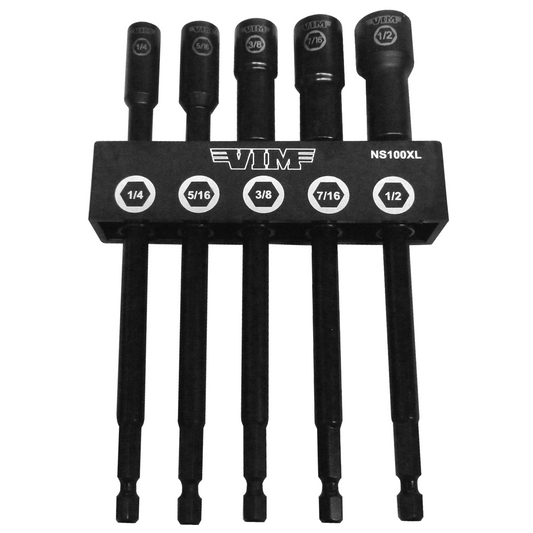 VIM Tools - SAE/Inch Extra Long Nut Setter Kit, 6″ OAL 1/4″, 5/15″, 3/8″, 7/16″, & 1/2″